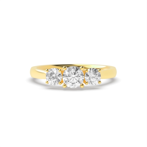 4 Prong Round Yellow Gold Contemporary Setting Three Stone Engagement Ring