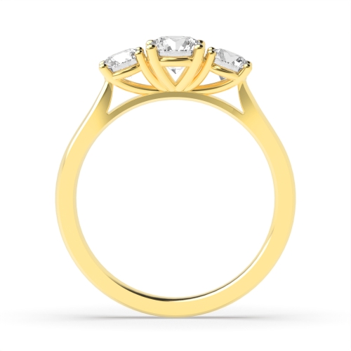 4 Prong Round Yellow Gold Contemporary Setting Three Stone Engagement Ring