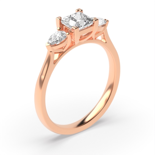 4 Prong Rose Gold Three Stone Engagement Rings