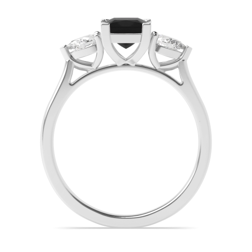 4 Prong Princess/Pear High Set Black Three Stone Diamond Ring