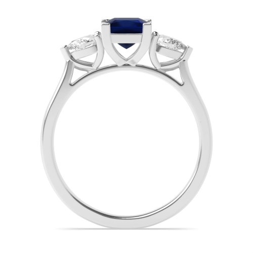 4 Prong Princess/Pear High Set Blue Sapphire Three Stone Diamond Ring