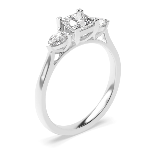 4 Prong White Gold Three Stone Engagement Rings