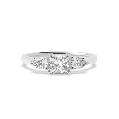 4 Prong Princess/Pear High Set Three Stone Engagement Ring