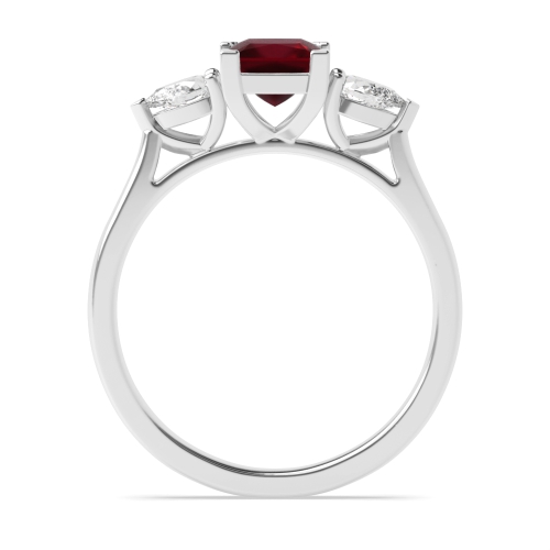 4 Prong Princess/Pear High Set Ruby Three Stone Diamond Ring