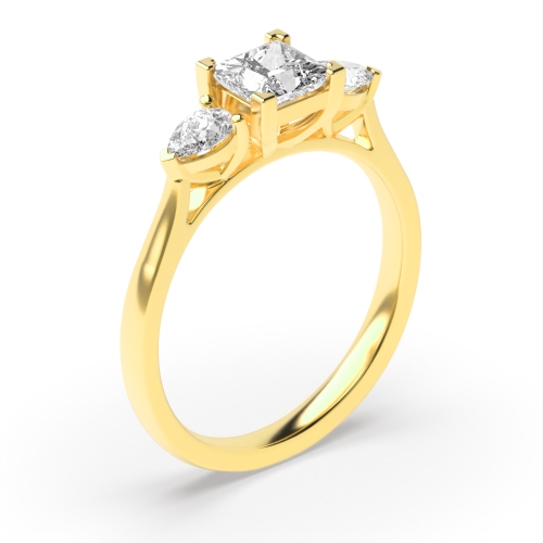 4 Prong Yellow Gold Three Stone Engagement Rings