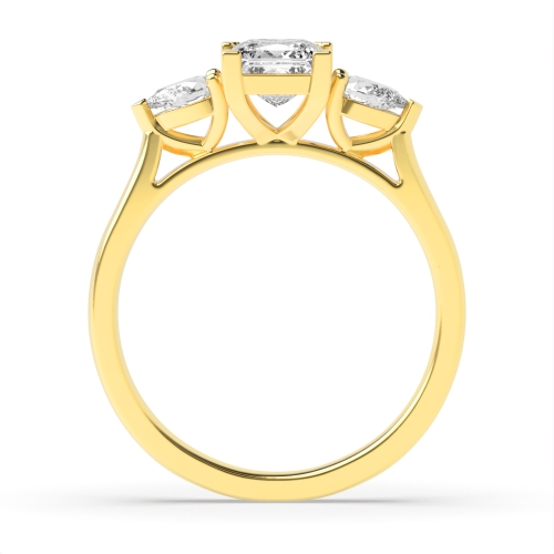 4 Prong Princess/Pear Yellow Gold Three Stone Diamond Ring