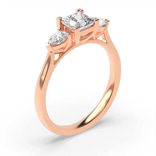4 Prong Princess/Pear Rose Gold High set Trilogy Engagement Rings