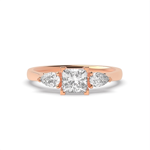 4 Prong Princess/Pear Rose Gold High set Trilogy Engagement Rings
