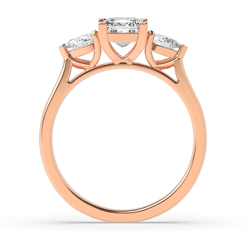 4 Prong Princess/Pear Rose Gold High set Trilogy Engagement Rings