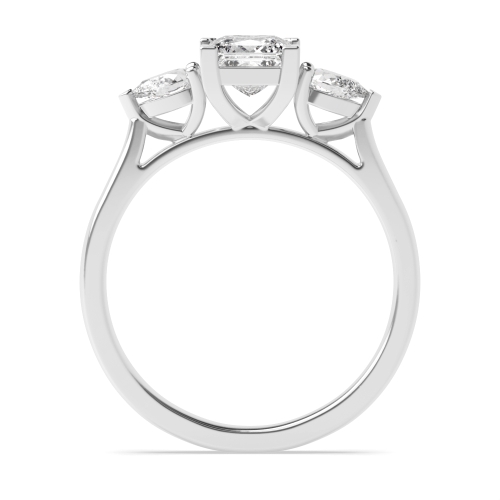 4 Prong Princess/Pear High Set Lab Grown Diamond Three Stone Engagement Ring