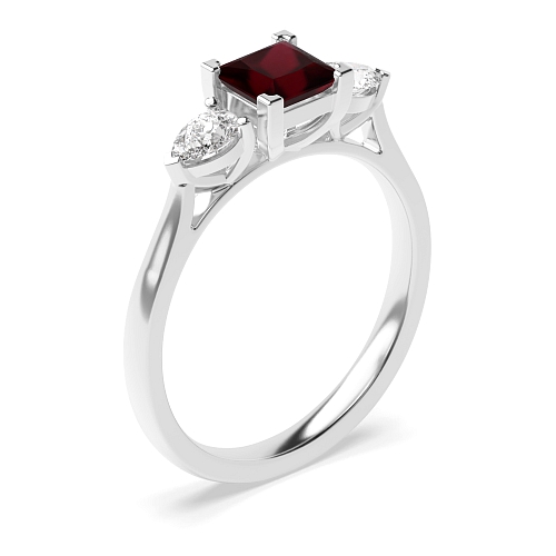 Princess/Pear High set Ruby Engagement Rings