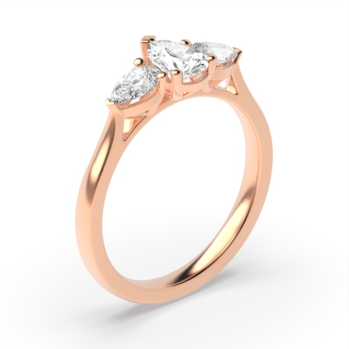 4 Prong Pear Rose Gold Three Stone Engagement Rings