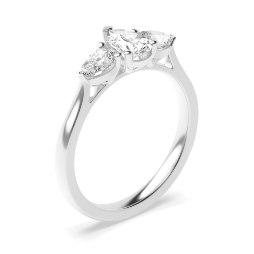 4 Prong Pear Platinum Three Stone Engagement Rings