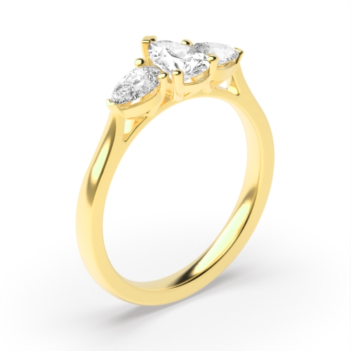 4 Prong Pear Yellow Gold Three Stone Diamond Rings