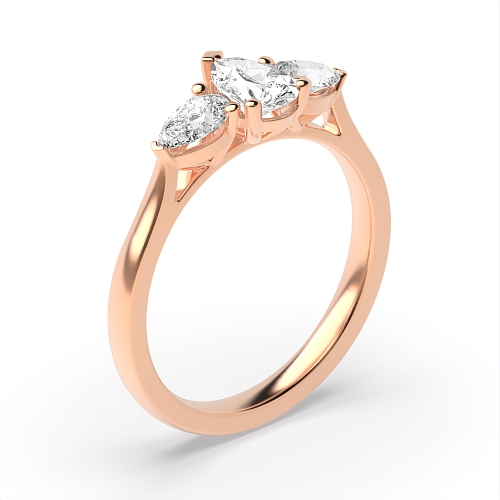 Prong Pear Rose Gold Trinity Trilogy Engagement Rings