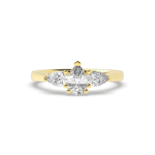 Prong Pear Yellow Gold Trinity Engagement Rings