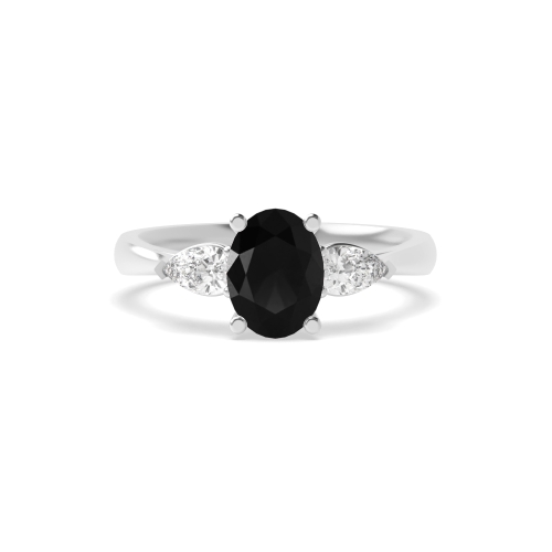 Oval/Pear Black Three Stone Diamond Ring