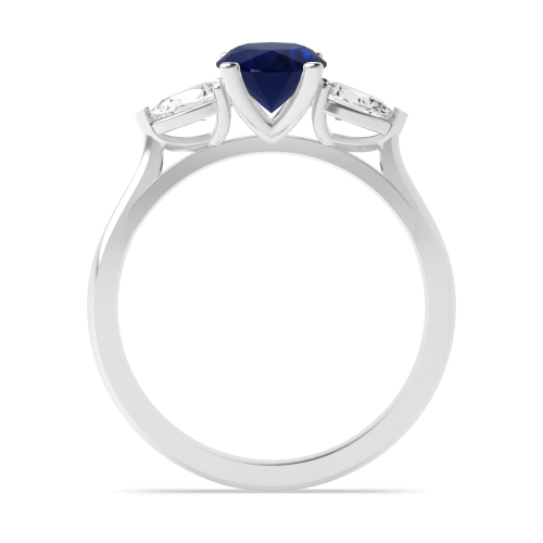 Oval/Pear Blue Sapphire Three Stone Diamond Ring