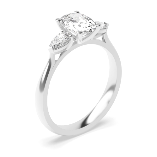 4 Prong Oval And Pear Moissanite Trilogy Engagement Rings On Sale
