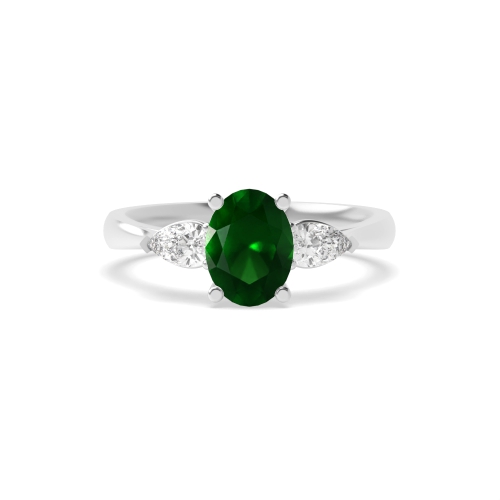 Oval/Pear Emerald Three Stone Diamond Ring