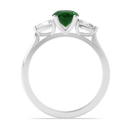 Oval/Pear Emerald Three Stone Diamond Ring