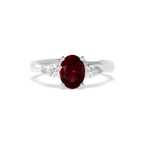 Oval/Pear Ruby Three Stone Diamond Ring