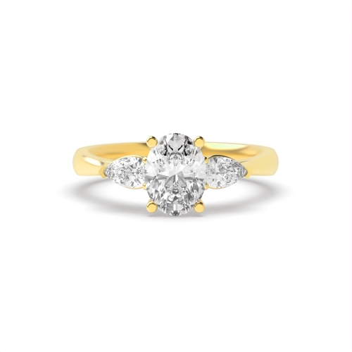 Oval/Pear Yellow Gold Three Stone Engagement Ring