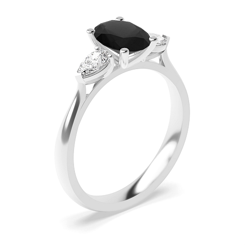 4 Prong Oval/Pear centered open set Black Diamond Engagement Rings