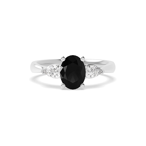 4 Prong Oval/Pear centered open set Black Diamond Engagement Rings