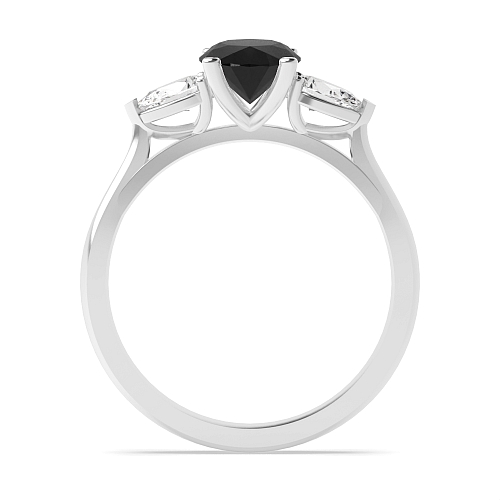 4 Prong Oval/Pear centered open set Black Diamond Engagement Rings