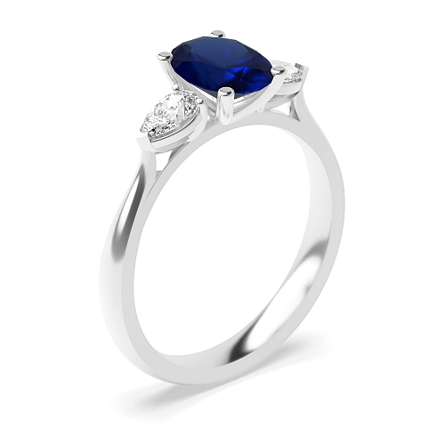 4 Prong Oval/Pear centered open set Blue Sapphire Engagement Rings