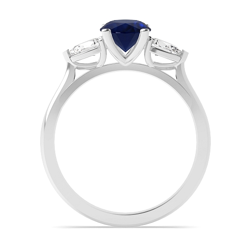 4 Prong Oval/Pear centered open set Blue Sapphire Engagement Rings