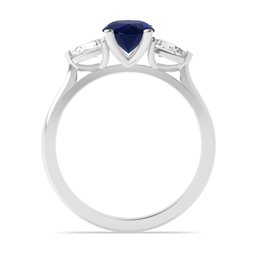 4 Prong Oval/Pear Blue Sapphire Three Stone Diamond Ring