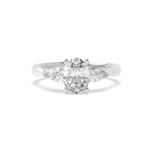 4 Prong Oval/Pear Lab Grown Diamond Three Stone Engagement Ring