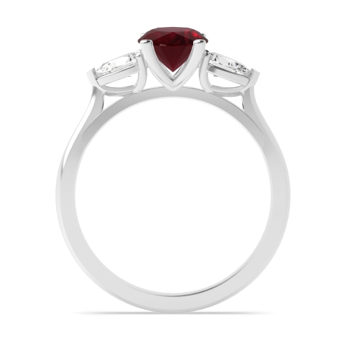 4 Prong Oval/Pear Ruby Three Stone Diamond Ring