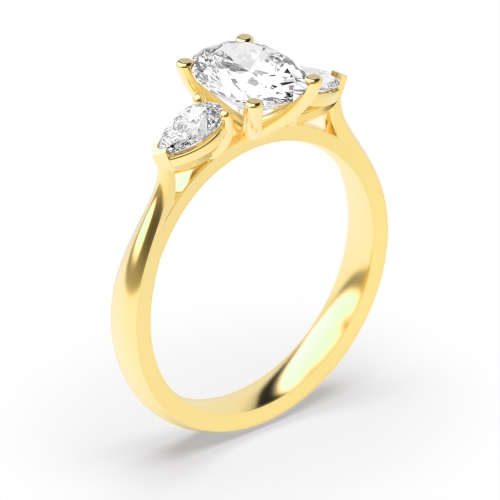 4 Prong Oval/Pear Yellow Gold Three Stone Engagement Ring