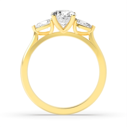 4 Prong Oval/Pear Yellow Gold Three Stone Engagement Ring