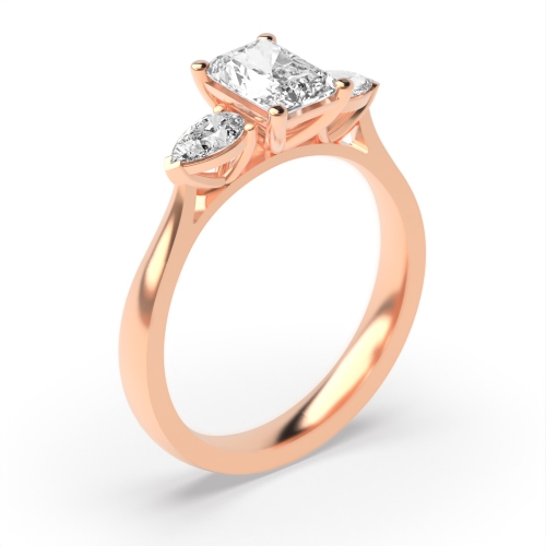4 Prong Radiant/Pear Rose Gold High set Trilogy Engagement Rings