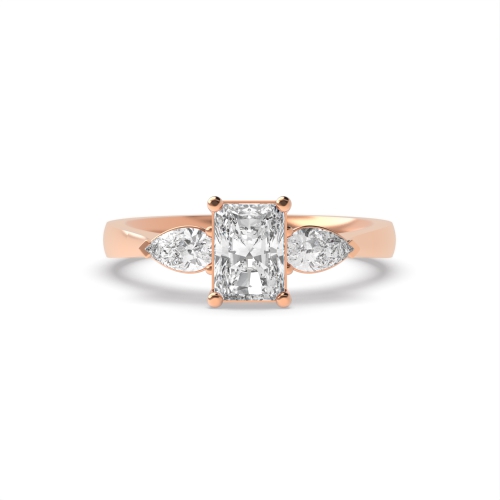 4 Prong Radiant/Pear Rose Gold High set Trilogy Engagement Rings