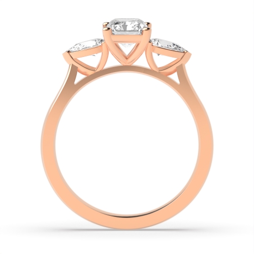 4 Prong Radiant/Pear Rose Gold High set Trilogy Engagement Rings