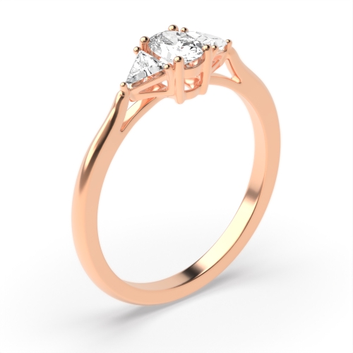 4 Prong Oval/Trillion Rose Gold Three Stone Diamond Rings