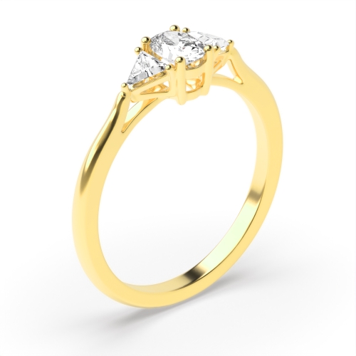 4 Prong Oval/Trillion Yellow Gold Three Stone Engagement Rings