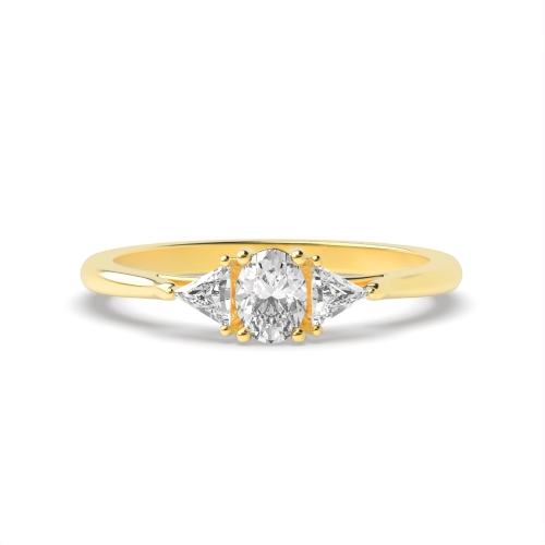 4 Prong Oval/Trillion Yellow Gold Three Stone Diamond Ring