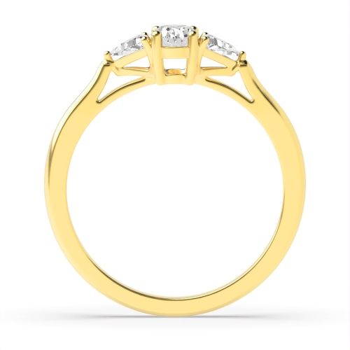 4 Prong Oval/Trillion Yellow Gold Three Stone Diamond Ring