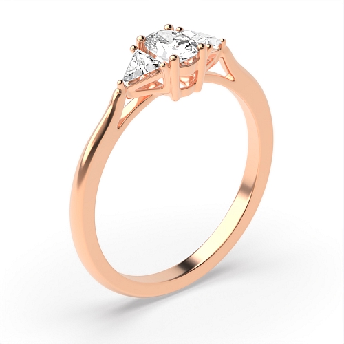 4 Prong Oval/Trillion Rose Gold Basket set Trilogy Engagement Rings
