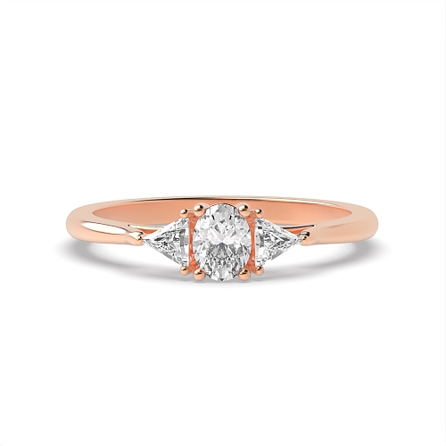 4 Prong Oval/Trillion Rose Gold Basket set Trilogy Engagement Rings