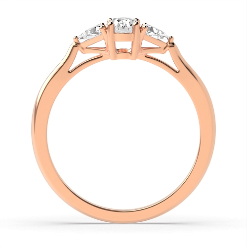 4 Prong Oval/Trillion Rose Gold Basket set Trilogy Engagement Rings