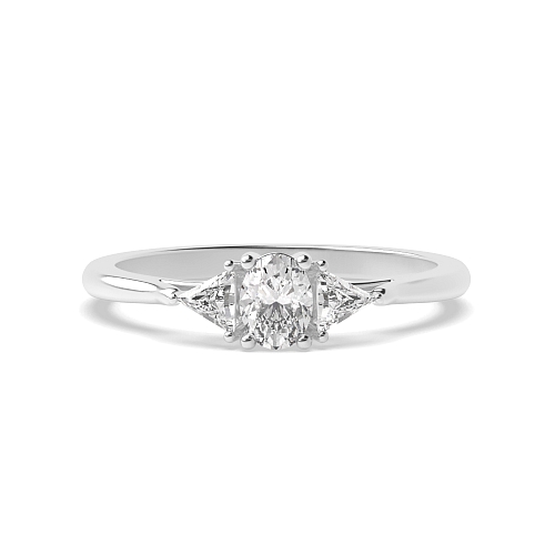 4 Prong Oval/Trillion Basket Set Three Stone Engagement Ring