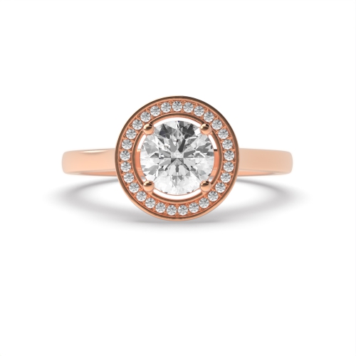 4 Prong Round Rose Gold Classic shoulder Halo Engagement Rings