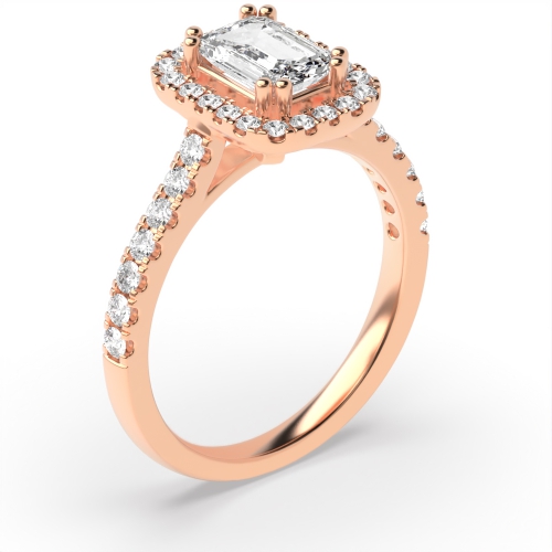 4 Prong Setting Emerald Shape  Halo Diamond Engagement Rings